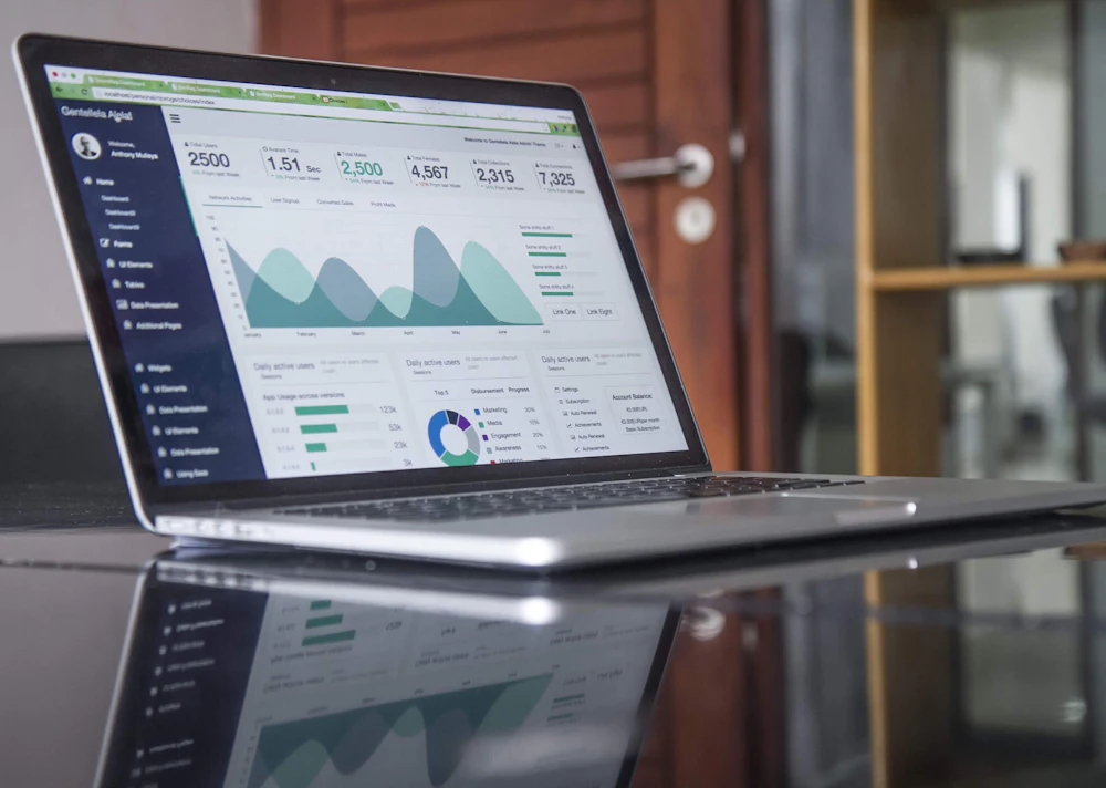 Digital marketing analytics charts on a laptop screen
